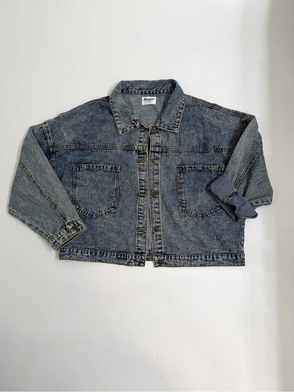 Cropped Oversized Denim Jacket Acid Wash Boxy Trendy Street Style Large